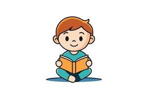 Cartoon Boy Reading Book Sitting Cross Legged Isolated vector