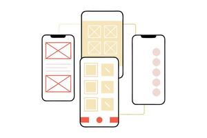 UI Kit for Mobile Wireframe Display with Placeholder Elements on White Background vector