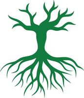 Abstract Green Tree with Roots and Branches on White Background Silhouette vector