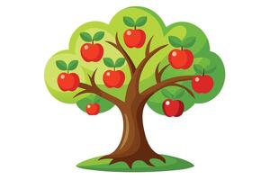 Cartoon Apple Tree with Red Apples, Brown Trunk, and Green Leaves Design vector