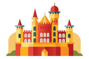 Flat Design of Colorful Fantasy Castle with Towers and Arches on White Background vector