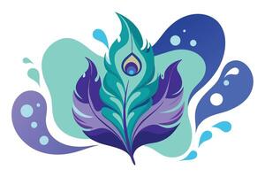 Stylized Peacock Feather with Colorful Abstract Shapes on White Background Design vector