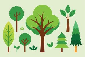 Assorted Trees Collection Flat Design Green Trees on Neutral Background vector
