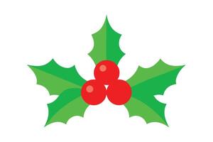 Simple Holly Berry Sprig Flat Design Green Leaves and Red Berries on White Background vector