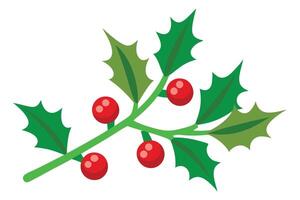Holly Branch with Berries, Green Leaves and Red Fruits, Flat Design, Isolated vector