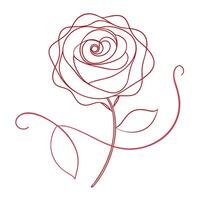 Elegant Rose Outline in Red on White Background, Continuous Line Art Flower vector
