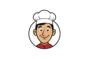 Cartoon Smiling Chef With Chef's Hat Circle on White Background vector