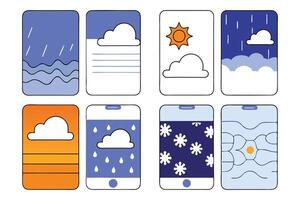 Set of Smartphones Displaying Various Weather Conditions with Hand Drawn Style vector