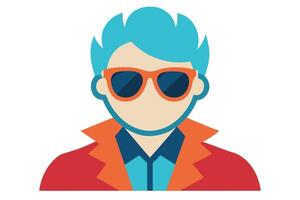 Flat Colorful Character Icon with Blue Hair and Orange Sunglasses on White vector