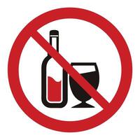 Red Circle with Slash, Wine Bottle and Glass on White Background, Prohibition Sign vector