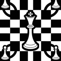 Chess Board Pattern with Queen and Pawns in Black and White, Abstract Design vector