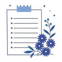 Blue Note Paper with Lines, Flowers, Berries and Masking Tape on White Background vector