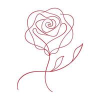 One Line Red Rose Art, Continuous Line Drawing, Simple Outline, Isolated on White vector