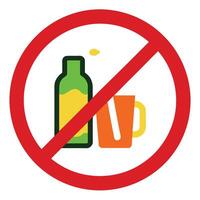 No Alcohol Bottle and Mug Icon with Red Prohibition Circle on White Background vector