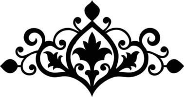 Floral Ornament Silhouette with Swirls on White Background, Isolated Decor vector