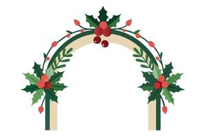 Holiday Archway with Berries, Greenery, and Beige Supports on White Background vector