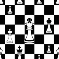 Chess Board Seamless Pattern, Black and White Squares with Chess Pieces Icon Style vector