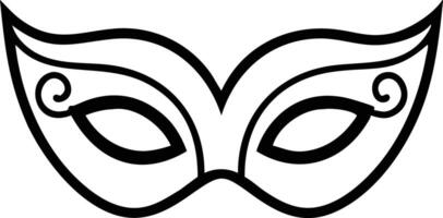 Elegant Carnival Mask Icon with Black Outline and Swirl Details on White vector