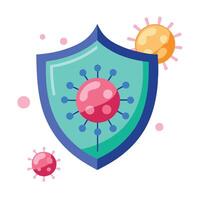 Shield with Pink Virus and Yellow Pathogen Isolated on a White Background vector
