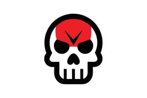 Skull With Red Mark Graphic, Black Outline and Eyes on White Background vector