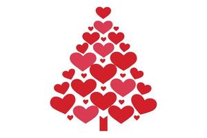 Hearts Arranged in Tree Shape with Red Tones on White Background Festive Icon vector
