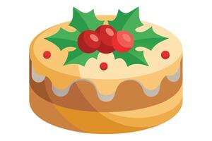 Round Isometric Cake with Holly Berries, Isolated on White Background, Festive vector