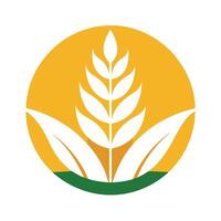 Flat of wheat with leaves on circle gold color with green line vector