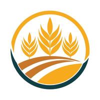 Wheat Field in Circle Border, Gold and Brown Shades, and Lines on White Background vector