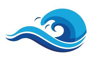 Blue Ocean Wave, Aquatic Element, Water Curl, Marine Pattern on White Background vector