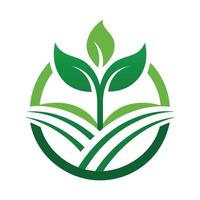 Fresh Green Leaves Sprout Logo with Circular Border and Field Shape Isolated on White vector