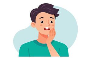 Cartoon Man with Surprised Facial Expression Touching Face with Light Background vector
