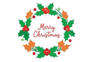 Festive Holly and Berries Wreath with Merry Christmas Text on White Background Design vector