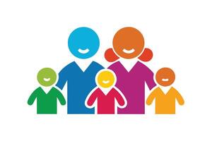 Vibrant Pictogram Family with Two Parents and Three Children on White Background vector