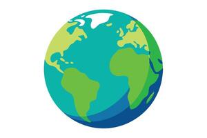 Earth Globe with Green Continents and Teal Oceans Isolated on White Background vector
