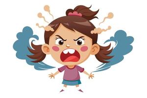 Angry Cartoon Girl Screaming Isolated on White Background with Furious Expression vector