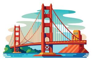 Golden Gate Bridge Isolated on White with Cartoon Style Red Bridge vector