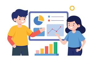 Presentation with Animated Data Analysis Charts and Graphs on White Background vector