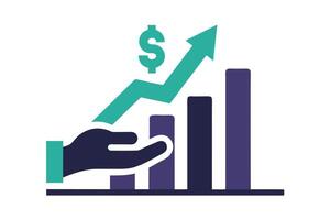Business Graph with Dollar Sign and Rising Arrow, Supported by Hand in Flat Design vector