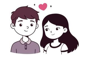 Cartoon Couple with Heart Icon, Flat Style, Smiling, Line Art, Isolated on White Background vector