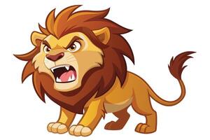 Roaring Lion Cartoon with Angry Expression and Detailed Mane on White Background vector