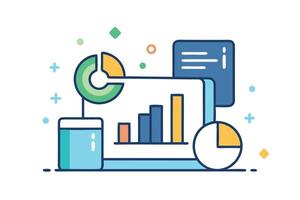Cartoon Financial Data, Pie Charts, and Bar Graphs Isolated on White Background vector