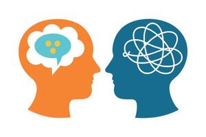 Thoughtful Head Silhouette Design with Speech Bubble and Tangled Brain on White vector