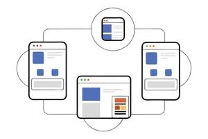 Digital Devices Connection in the Cloud with Browser Screen UI on White Background vector