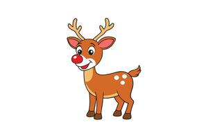 Cute Cartoon Reindeer with Red Nose and Antlers Isolated on White Background vector