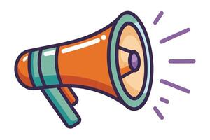 Loudspeaker Icon Orange Megaphone with Rounded Design and Purple Sound Waves on White vector