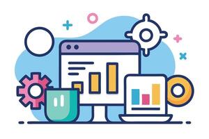 Colorful Abstract Elements with Gear, Monitor and Circle Isolated on White vector