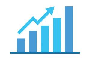 Rising Bar Graph with Arrow Design, Blue Tones on White Background vector