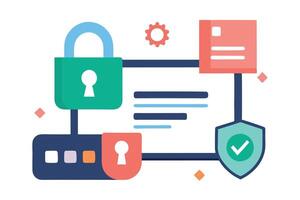 Colorful Data Security Padlock, Shield, Document, and Network Elements vector