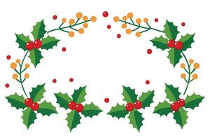Festive Holly Berry Branch Wreath with Red Berries and Orange Berries on White vector