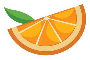 Isolated Orange Slice with Green Leaf on White Background vector
